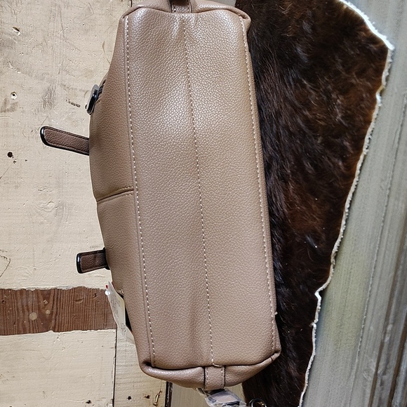 Montana West satchel crossbody bag beige zip lop double handle PU leather pocket - Picture 8 of 8
